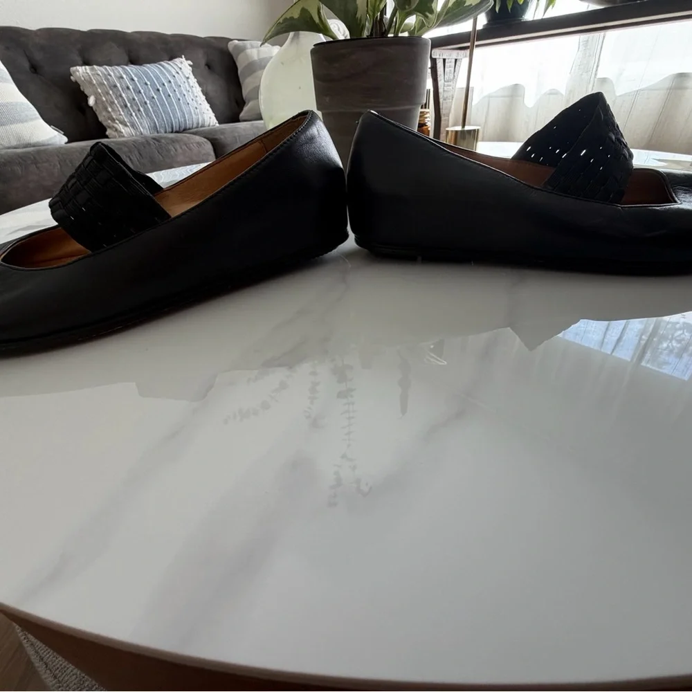 L’amour Des Pieds Black leather Woven Strap Mary Jane Flats